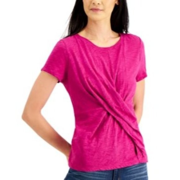 INC International Concepts Tops - AC-2142 Inc International Concepts Women's Twist-Front T-Shirt Pink Size 2X